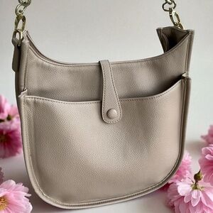 Ahdorned Braided Strap Shoulder Vegan Leather Taupe Minimalist Everyday Purse